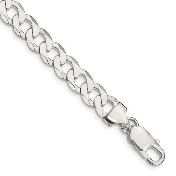 Kazi Luxury Sterling Silver 8mm Flat Curb Chain